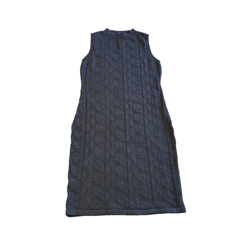 Calvin Klein Women's Dress Large Charcoal Grey Cable Knit Sweater Dress Classic